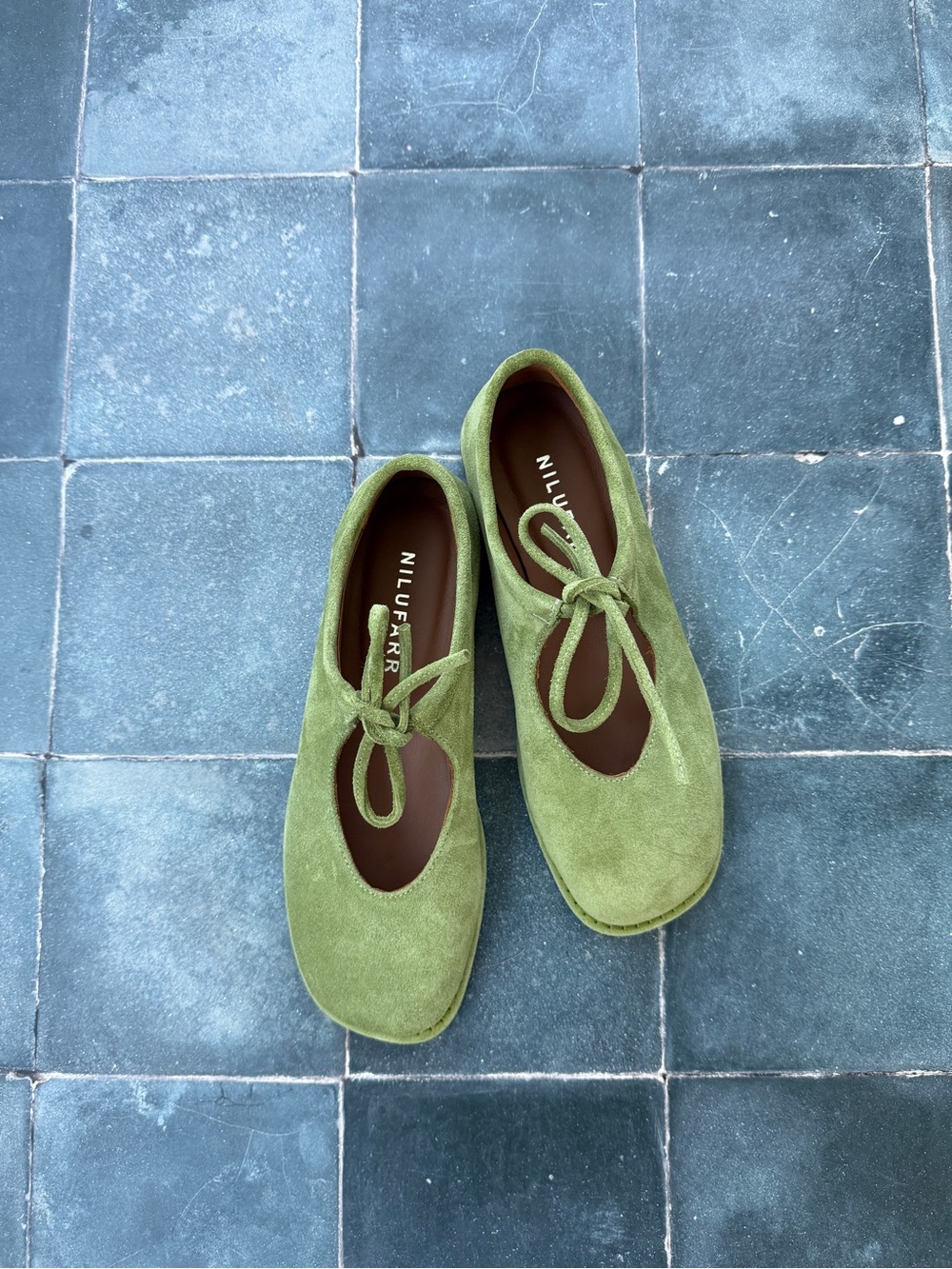 Green Suede Tie-Front Flats